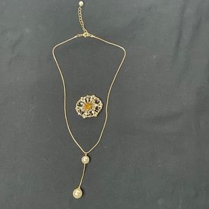 Coro brooch and unmarked gold plated faux pearl necklace